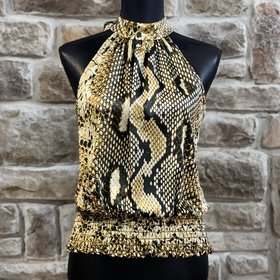 Caché Gold Snake Print Halter Top, Size S