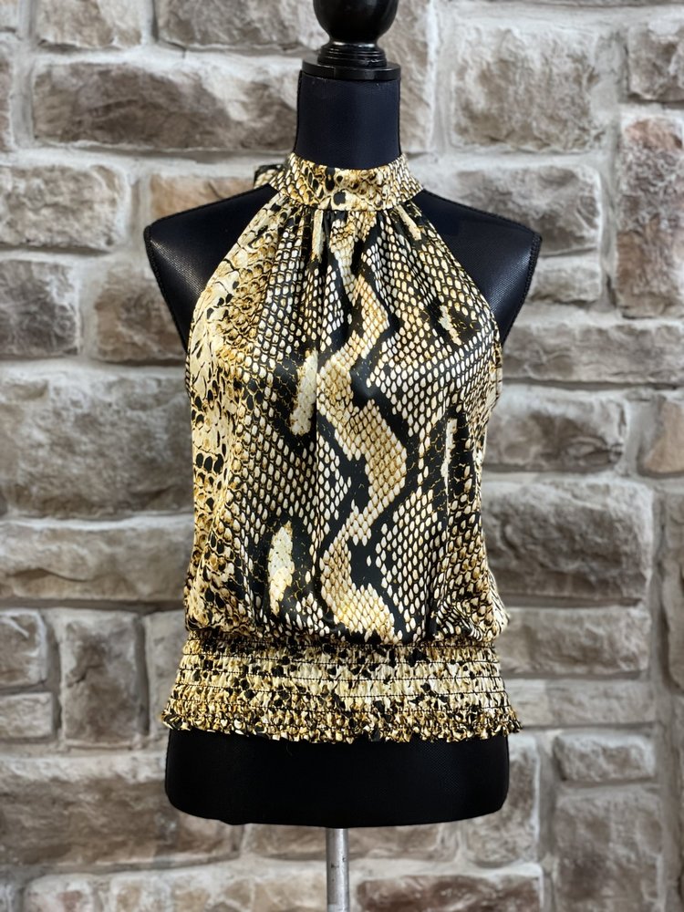 Caché Gold Snake Print Halter Top, Size S