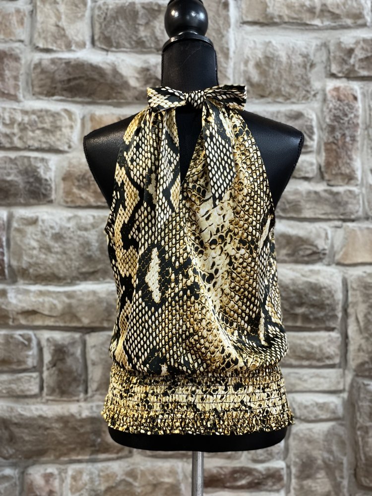Caché Gold Snake Print Halter Top, Size S