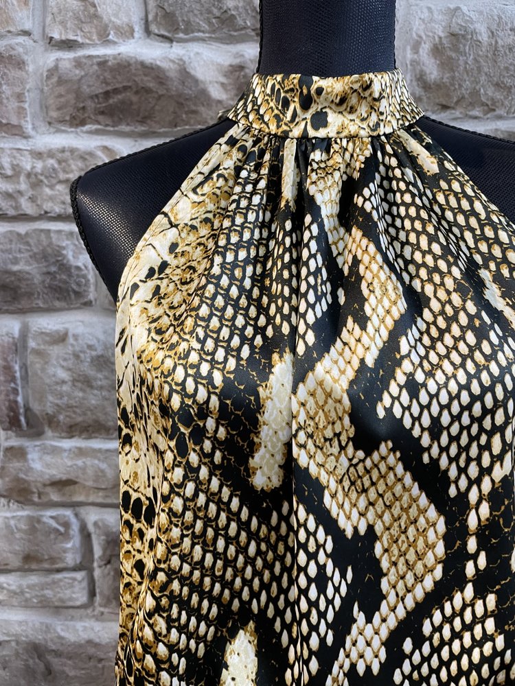 Caché Gold Snake Print Halter Top, Size S