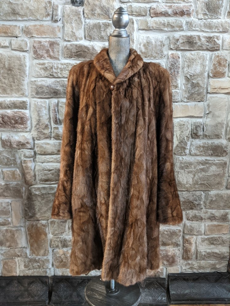 Ranch Mink Sections Coat w/ Bell Cuffs, Size XL