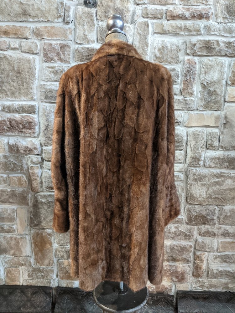 Ranch Mink Sections Coat w/ Bell Cuffs, Size XL