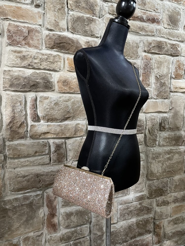 d'margeaux Gold Glitter Rhinestone Knob Clutch