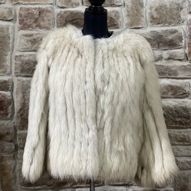 Saga Fox Blue Fox Jacket w/ Leather Piping Collar, Size S