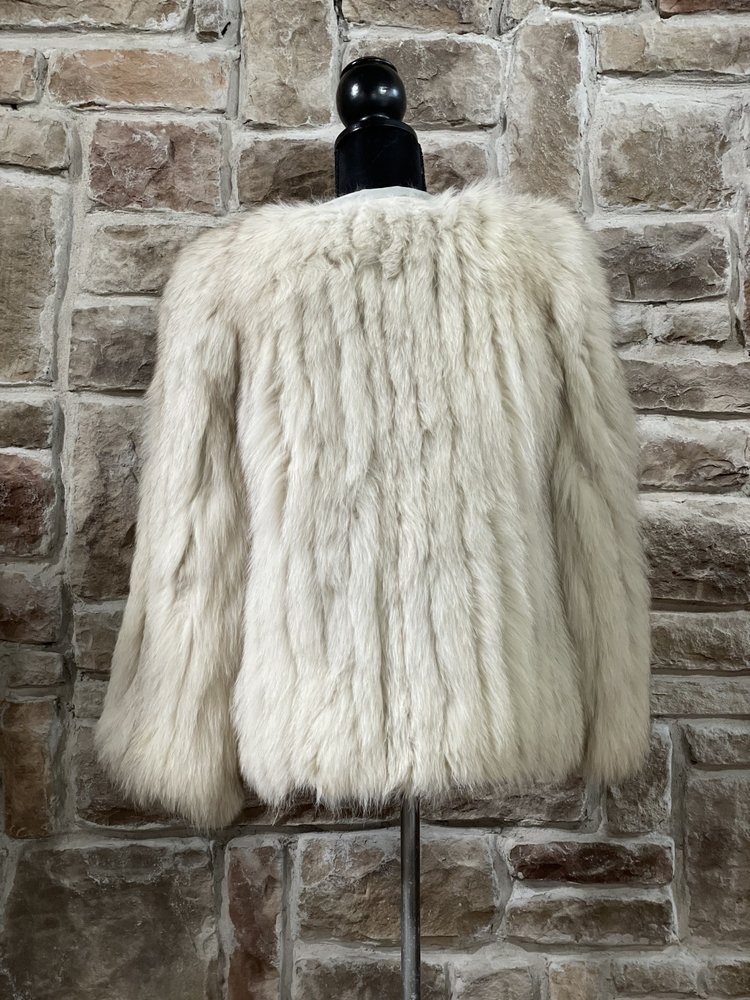 Saga Fox Blue Fox Jacket w/ Leather Piping Collar, Size S