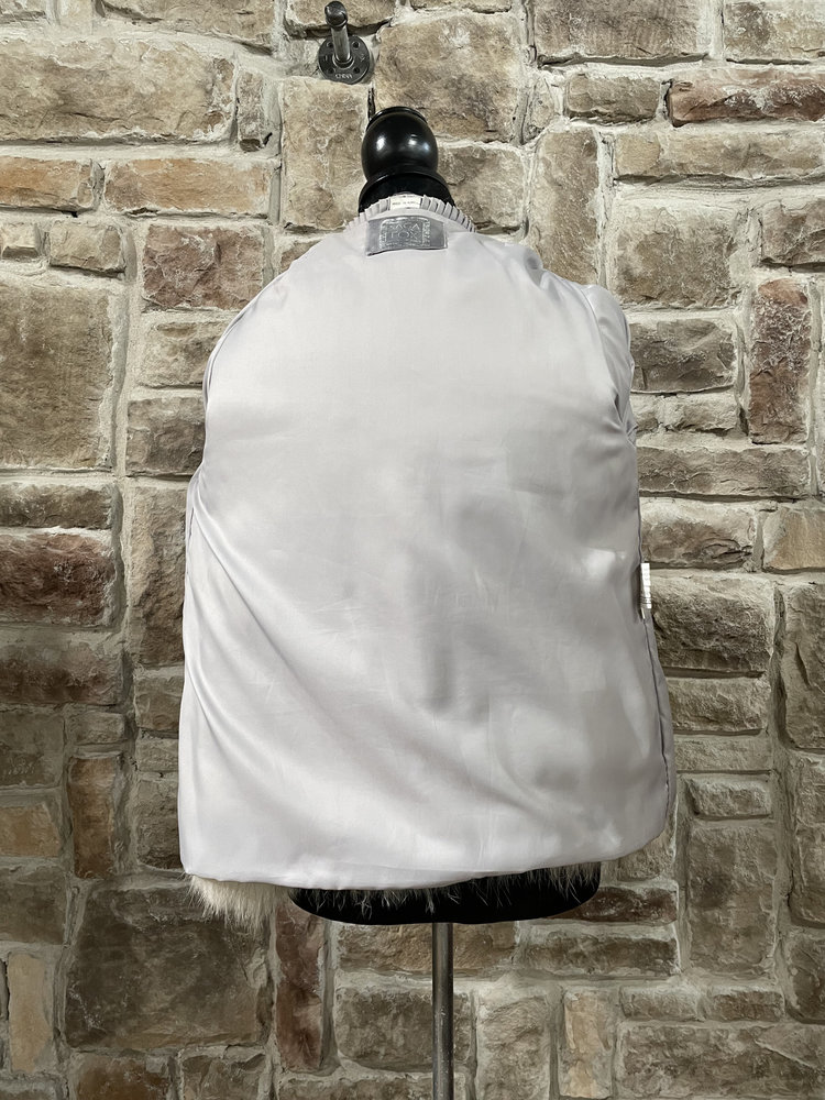 Saga Fox Blue Fox Jacket w/ Leather Piping Collar, Size S