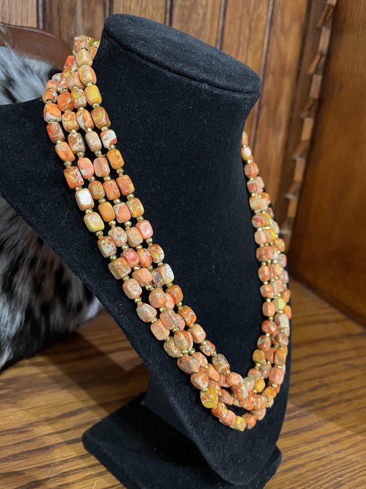 Sterling Silver Gold Bead Orange Jasper Necklace