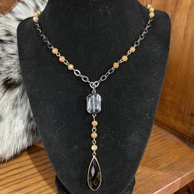 Dylan Jewelry Gunmetal Orange Bead Crystal Tear Drop Necklace