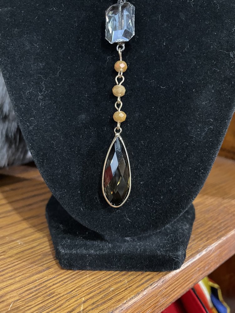 Dylan Jewelry Gunmetal Orange Bead Crystal Tear Drop Necklace