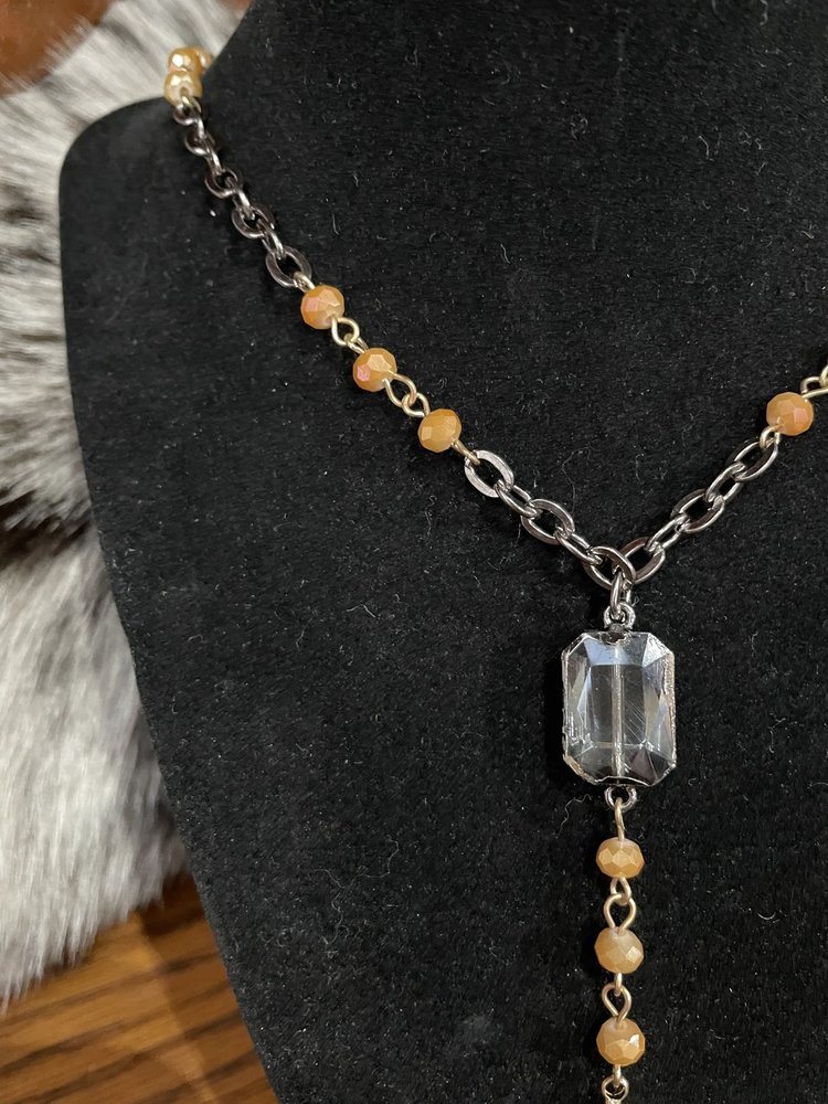 Dylan Jewelry Gunmetal Orange Bead Crystal Tear Drop Necklace