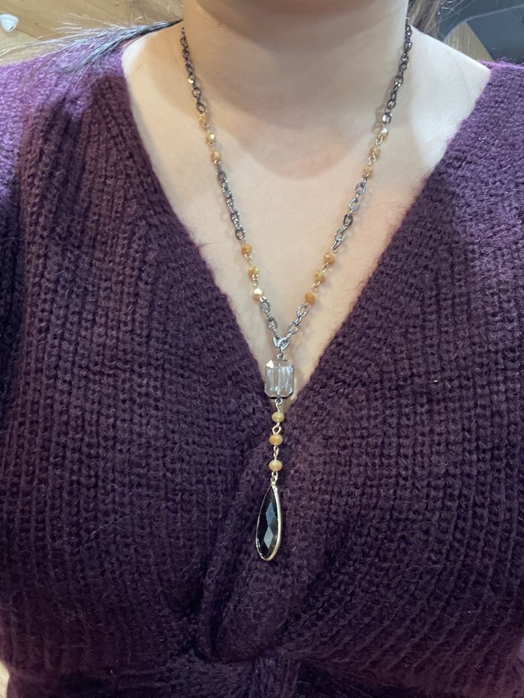 Dylan Jewelry Gunmetal Orange Bead Crystal Tear Drop Necklace