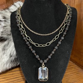 Dylan Jewelry Lava Rock Crystal Pendant Layered Necklace
