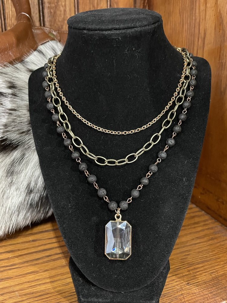 Dylan Jewelry Lava Rock Crystal Pendant Layered Necklace