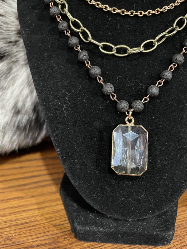 Dylan Jewelry Lava Rock Crystal Pendant Layered Necklace