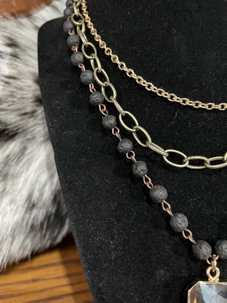 Dylan Jewelry Lava Rock Crystal Pendant Layered Necklace