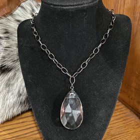 Dylan Jewelry Gun Metal Chain Tear Drop Crystal Necklace