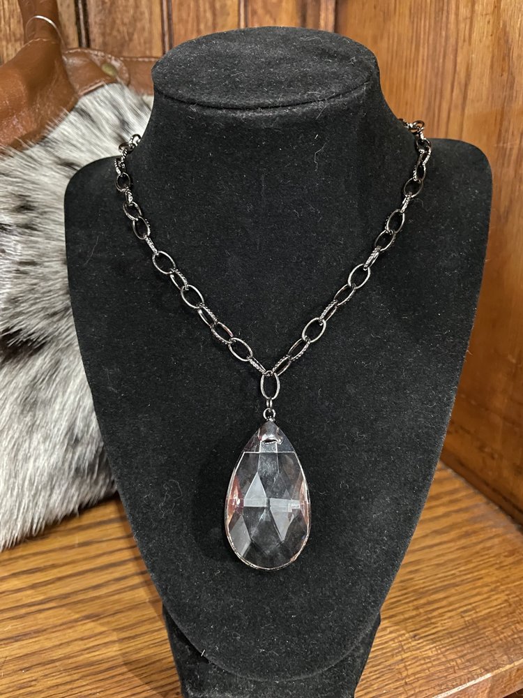 Dylan Jewelry Gun Metal Chain Tear Drop Crystal Necklace