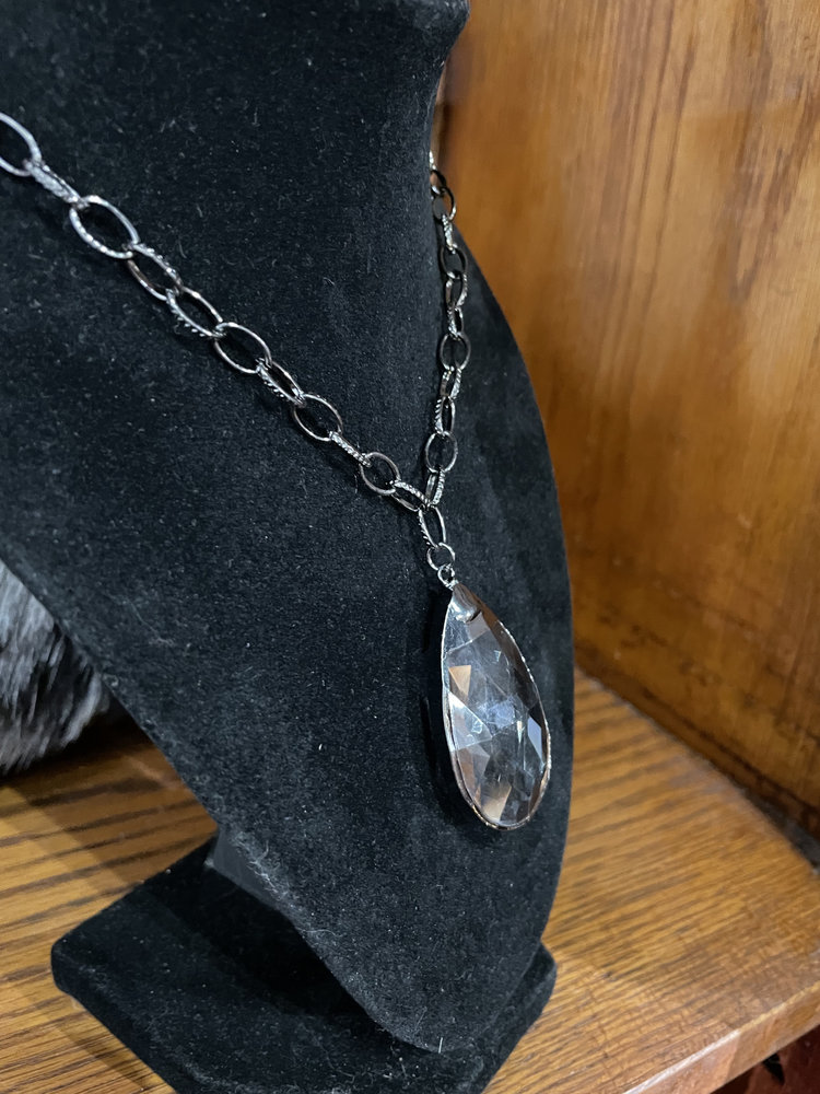 Dylan Jewelry Gun Metal Chain Tear Drop Crystal Necklace