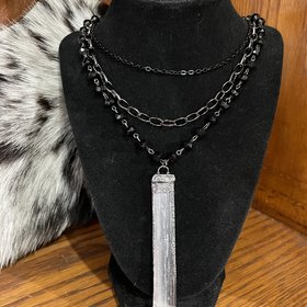 Dylan Jewelry Gunmetal Layered  Selenite  Pendant Necklace