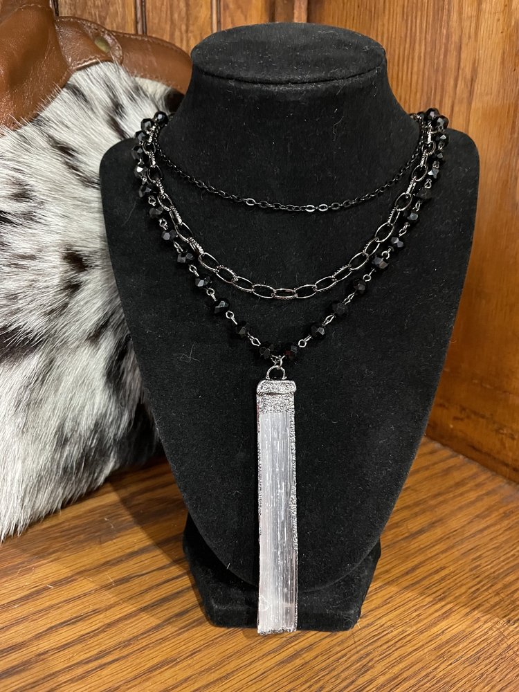 Dylan Jewelry Gunmetal Layered Gypsum Pendant Necklace