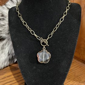 Dylan Jewelry Brass Chain Crystal Flower Pendant Necklace