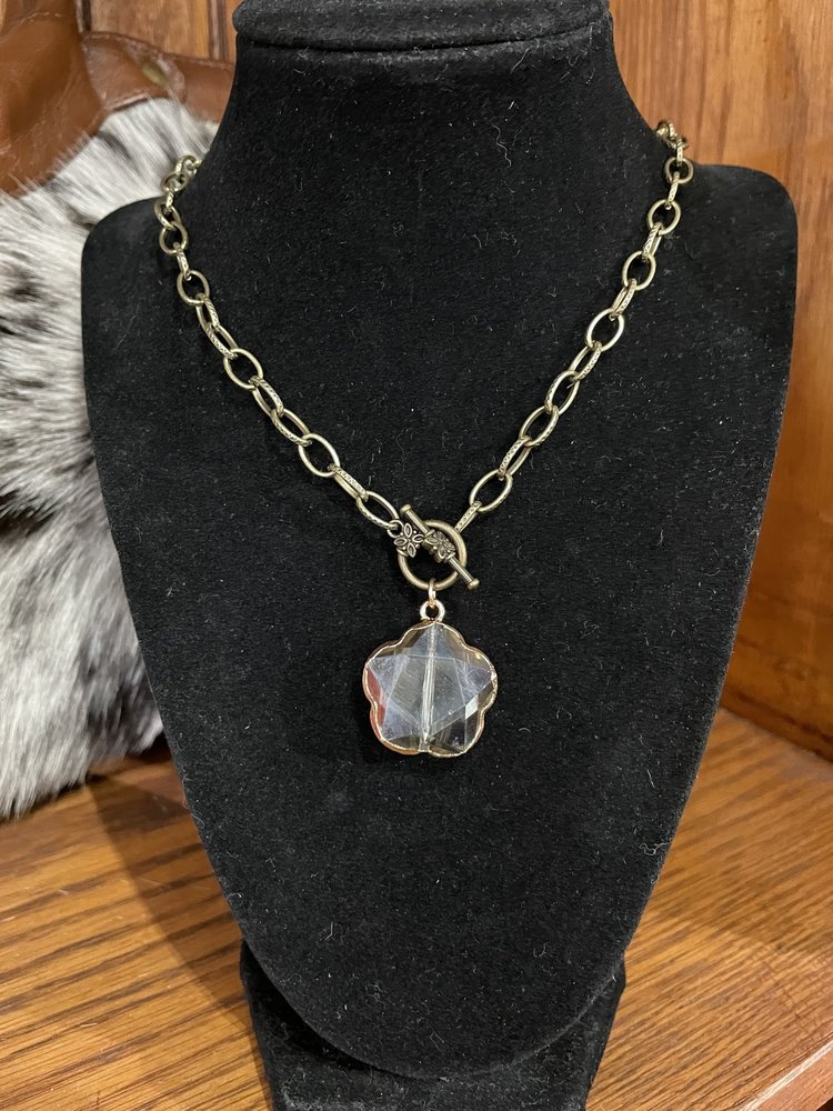 Dylan Jewelry Brass Chain Crystal Flower Pendant Necklace