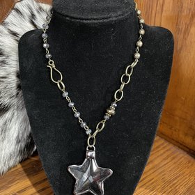 Dylan Jewelry Brass Blue Bead Star Crystal Necklace
