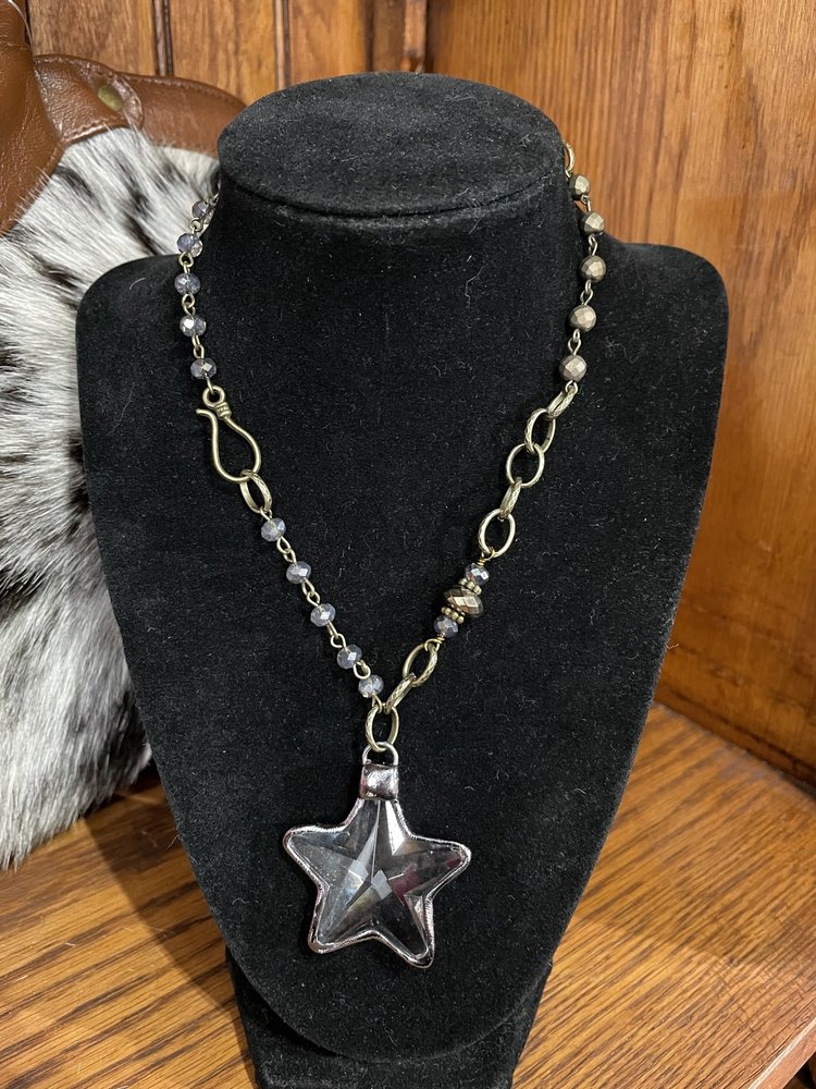 Dylan Jewelry Brass Blue Bead Star Crystal Necklace