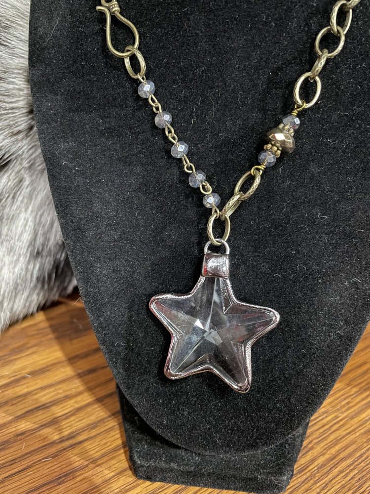 Dylan Jewelry Brass Blue Bead Star Crystal Necklace