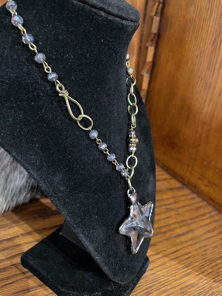 Dylan Jewelry Brass Blue Bead Star Crystal Necklace