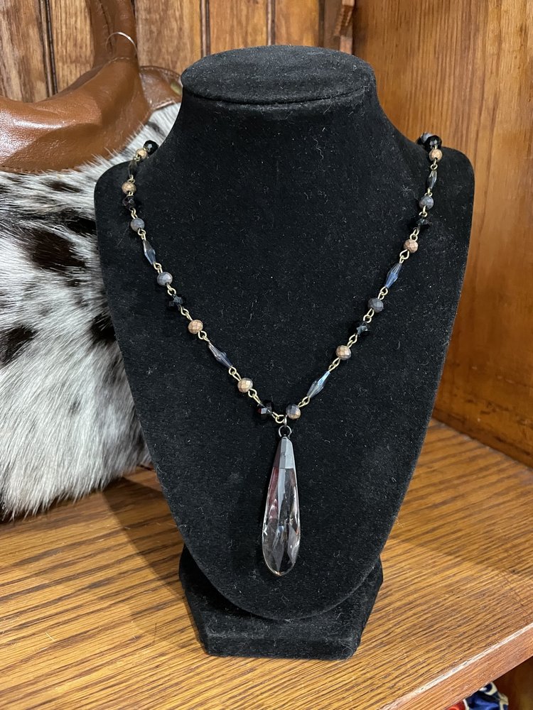 Dylan Jewelry Blue and Brass Bead Crystal Tear Drop Necklace