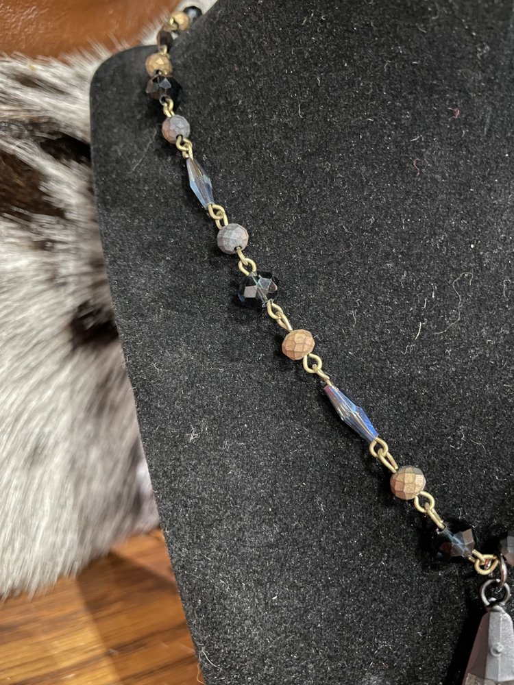 Dylan Jewelry Blue and Brass Bead Crystal Tear Drop Necklace