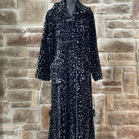 Zuki Sheared Beaver Animal Print Full Length Coat w/ Hood, Size L