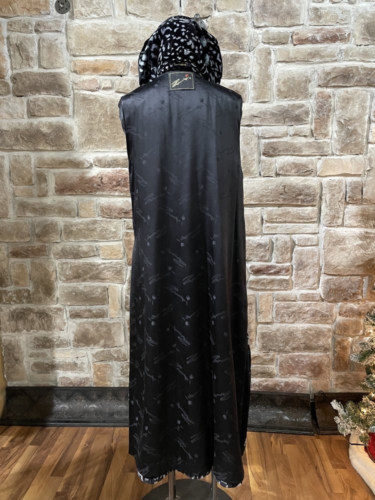 Zuki Sheared Beaver Animal Print Full Length Coat w/ Hood, Size L