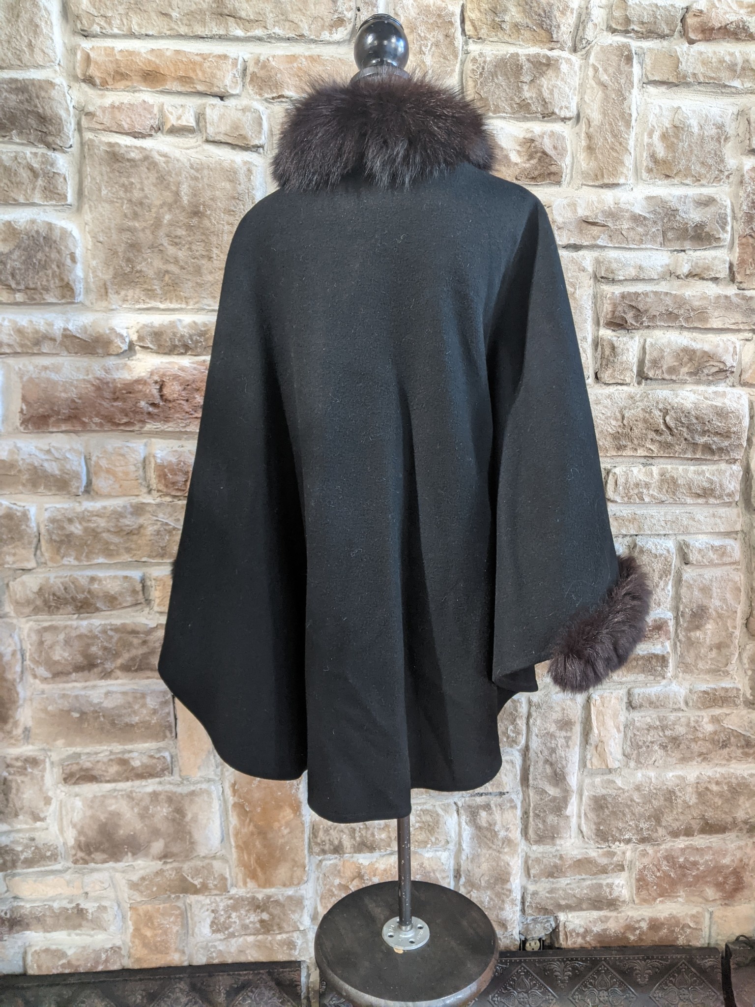 Black Cape with Fox Fur Trim - Elements 