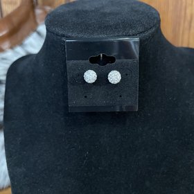 Silver Mini Rhinestone Disco Ball Earrings