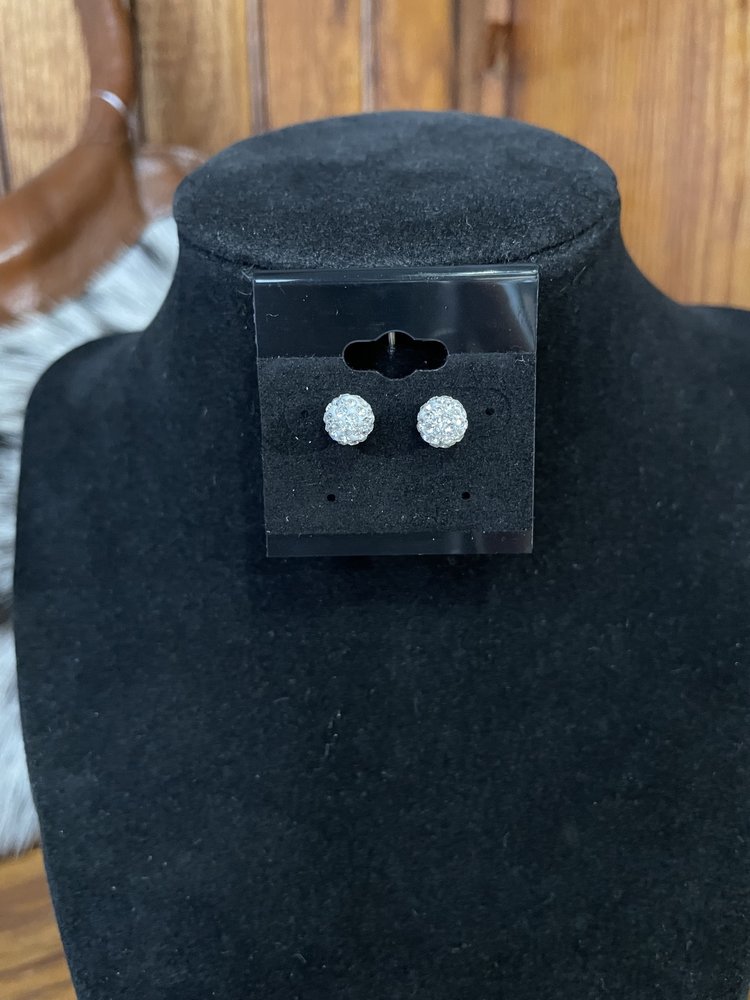 Silver Mini Rhinestone Disco Ball Earrings