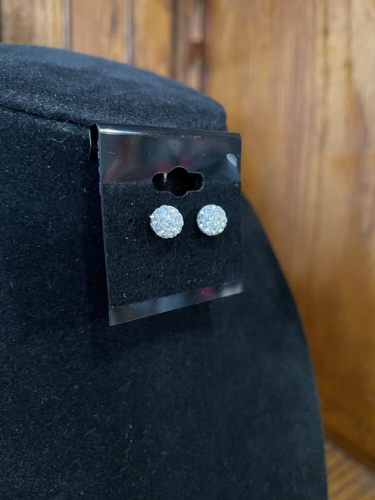 Silver Mini Rhinestone Disco Ball Earrings