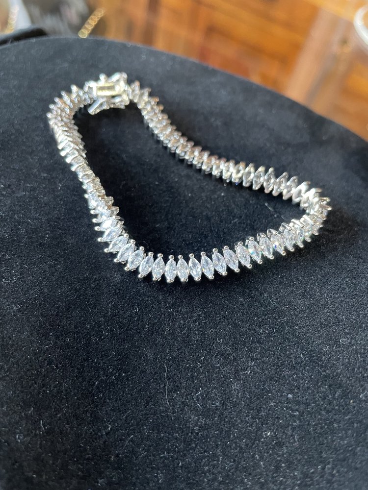Silver Marquise Cubic Zirconia Tennis Bracelet