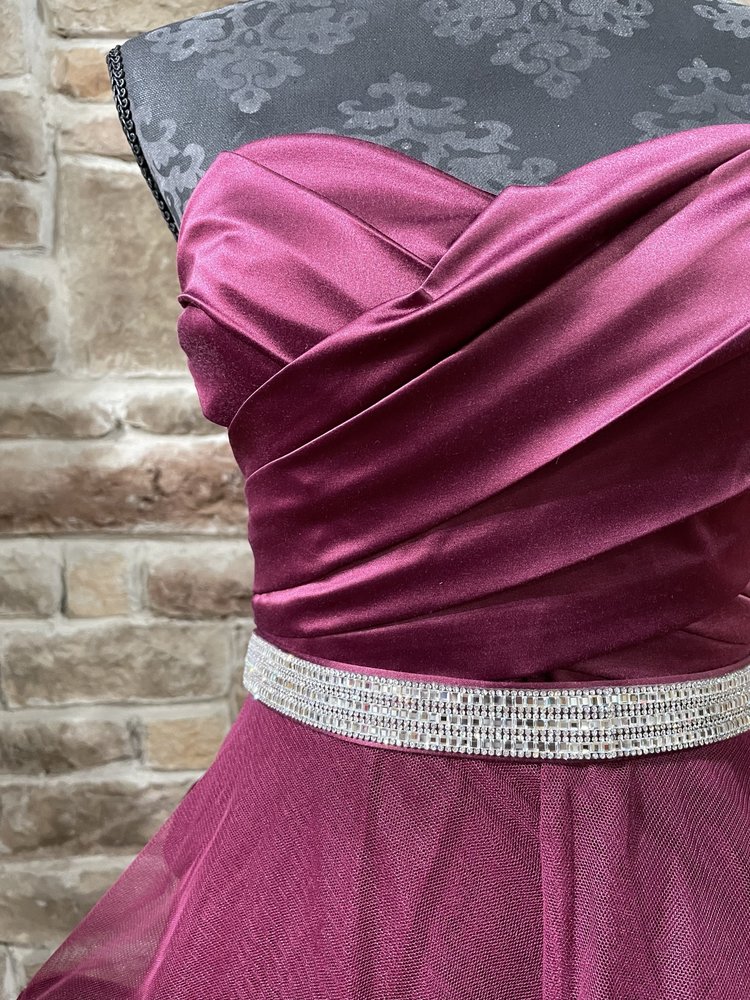 TLC Say Yes to the Prom Maroon Tulle Layered Strappy Back Gown