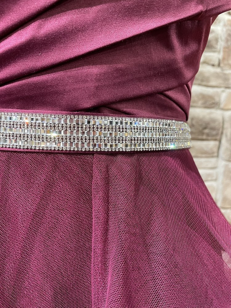 TLC Say Yes to the Prom Maroon Tulle Layered Strappy Back Gown