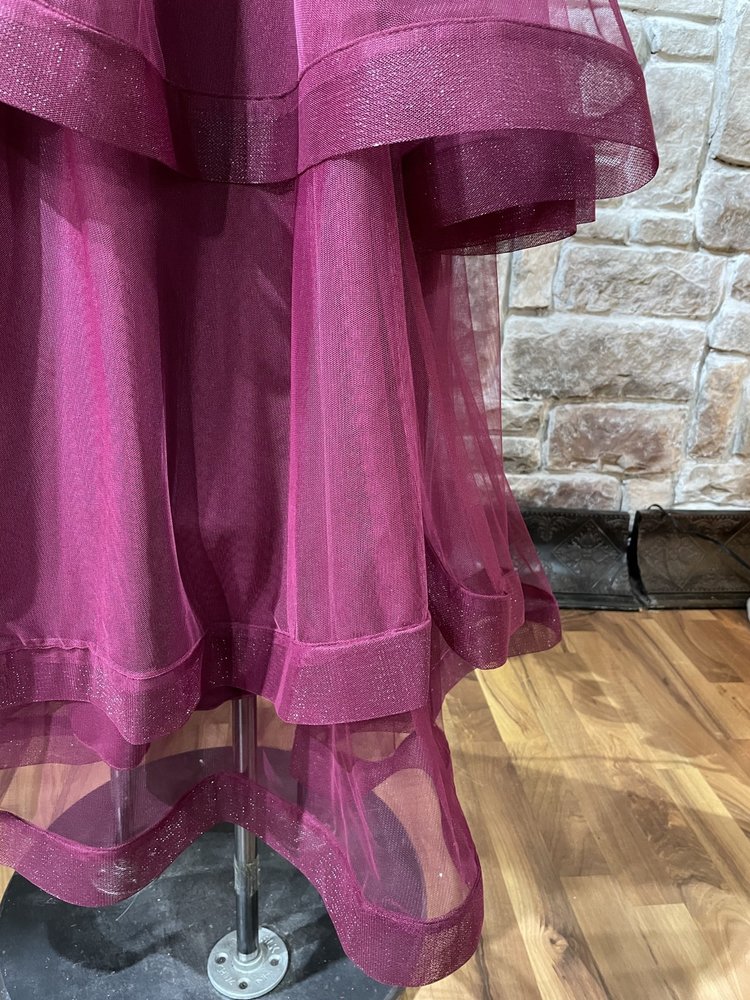 TLC Say Yes to the Prom Maroon Tulle Layered Strappy Back Gown