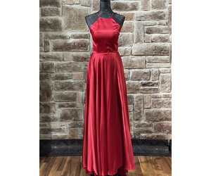 Red Halter Strappy Open Back Gown w/ Pockets - Elements Unleashed