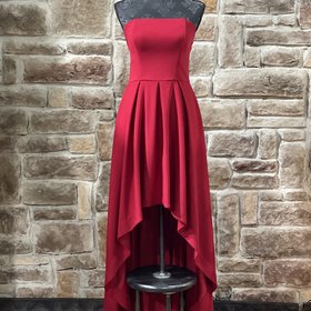 Speechless Red Strapless Box Pleat Hi-Lo Dress w/Pockets
