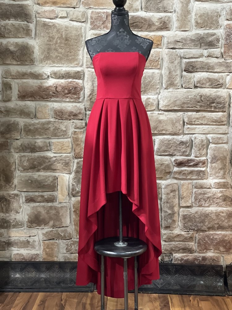 Speechless Red Strapless Box Pleat Hi-Lo Dress w/Pockets