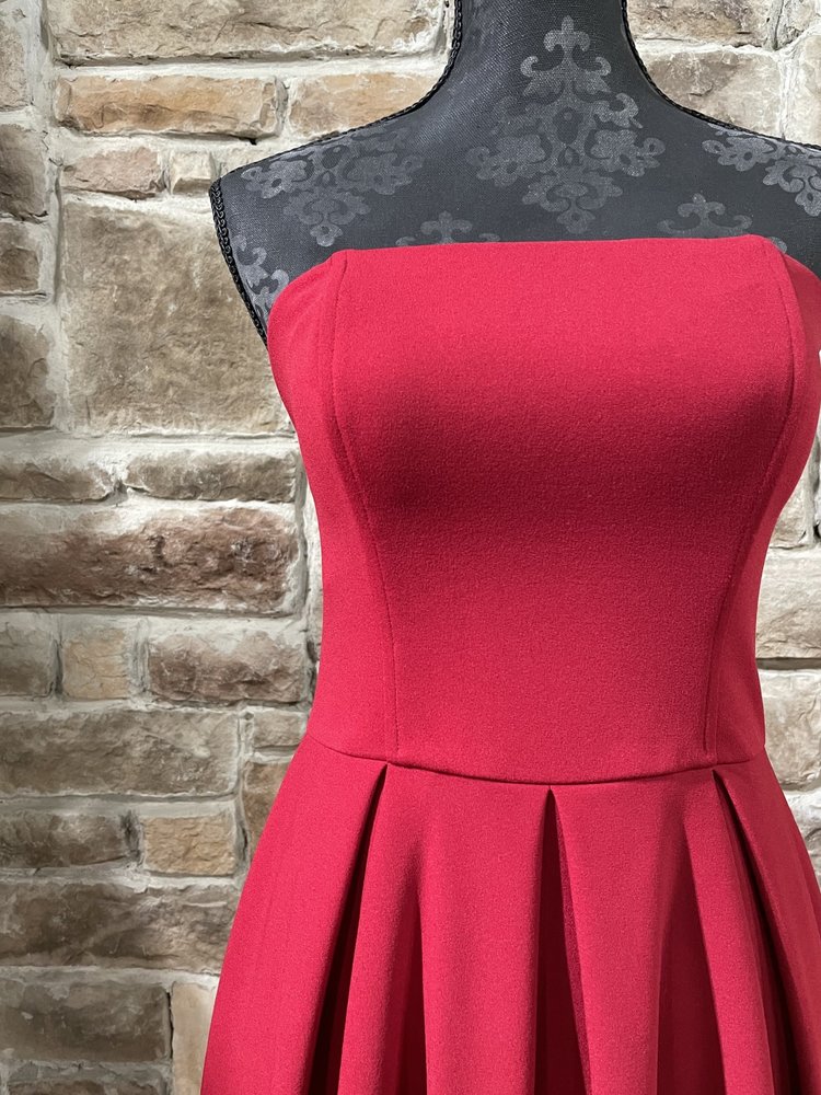 Speechless Red Strapless Box Pleat Hi-Lo Dress w/Pockets