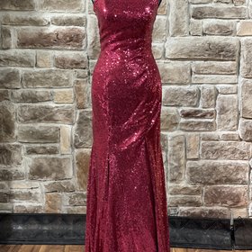 Red One Shoulder Sequin Side Slit Gown, Size 5/6