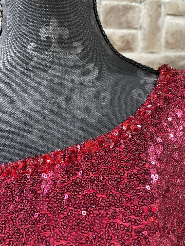 Red One Shoulder Sequin Side Slit Gown, Size 5/6