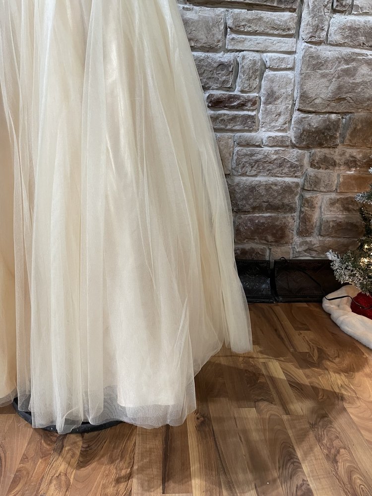 Jovani Beige Embroidered Bodice Full Skirt Gown, Size 10