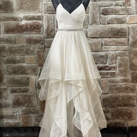 Sequin Hearts Cream Flutter Skirt Embellished Waist Gown